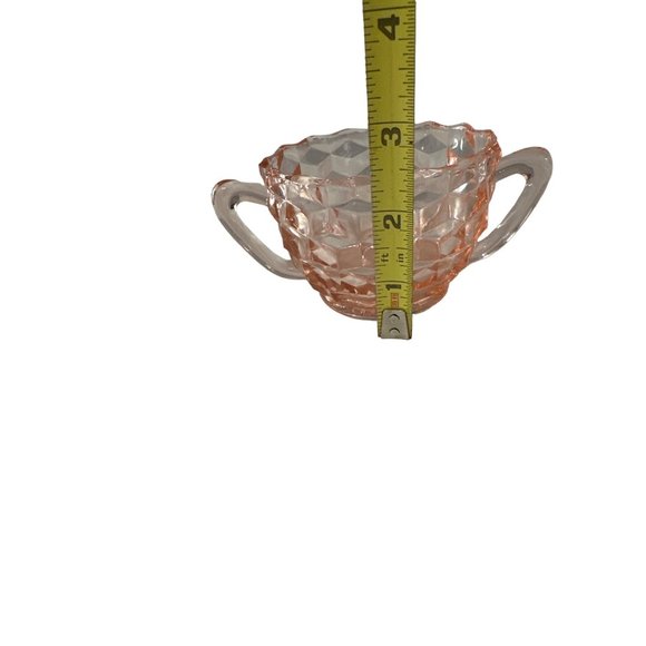 Vintage Jeannette Cubist Cube depression glass pink double handled open sugar bo - Picture 6 of 6